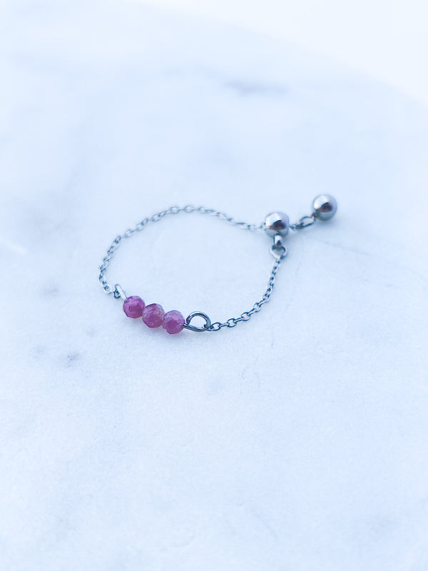 Adjustable PINK TOURMALINE Ring with Intention