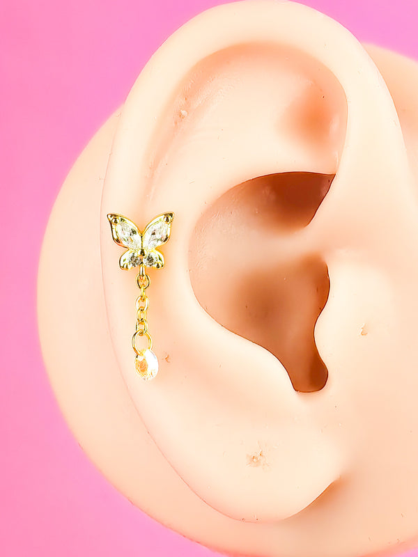 BUTTERFLY Ear Piercing with Chain