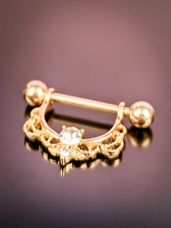 Piercing Brustwarzenring Bogen mit Zirkonia Gold