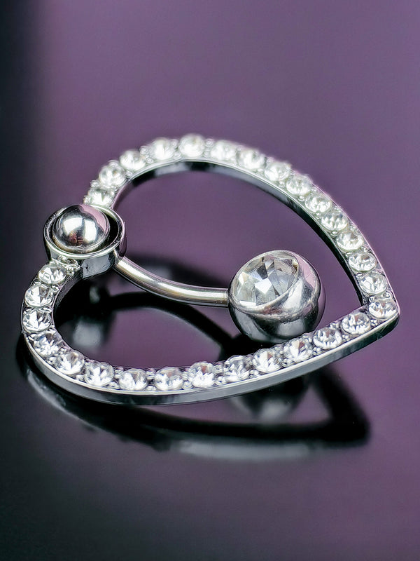 Piercing Heart Shaped Navel Ring Covered with Cubic Zirconia