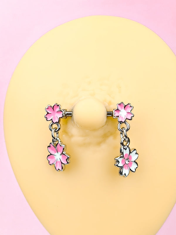 Piercing-Nippelring mit Blumen und Anhängern