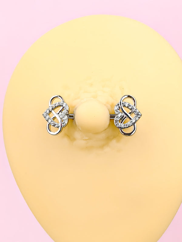 Piercing-Nippelring mit dem Unendlichkeitszeichen und Herzen mit Zirkonen