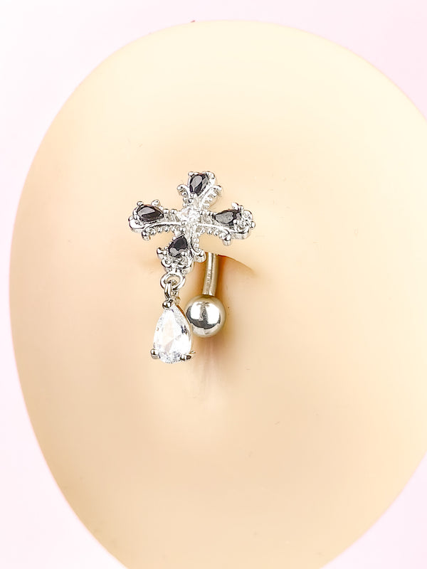 Piercing Navel Ring, Cross, with Pendant, Various Colors