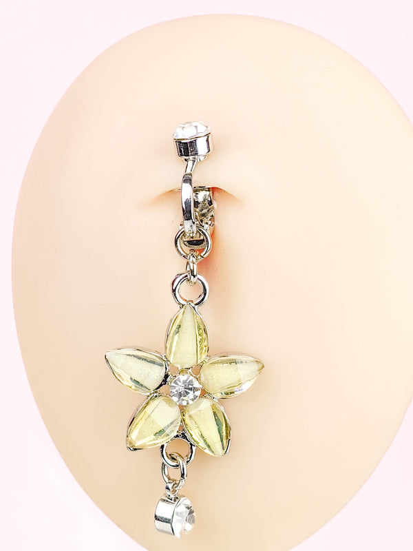 Fake Piercing Flower Navel Ring with Pendant