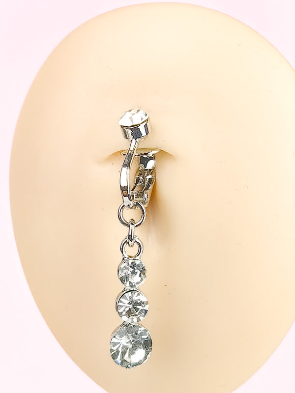 Fake Piercing Long Navel Ring with 3 zircons