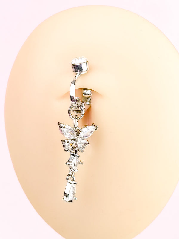 Fake Piercing Navel Ring Butterfly Zircons