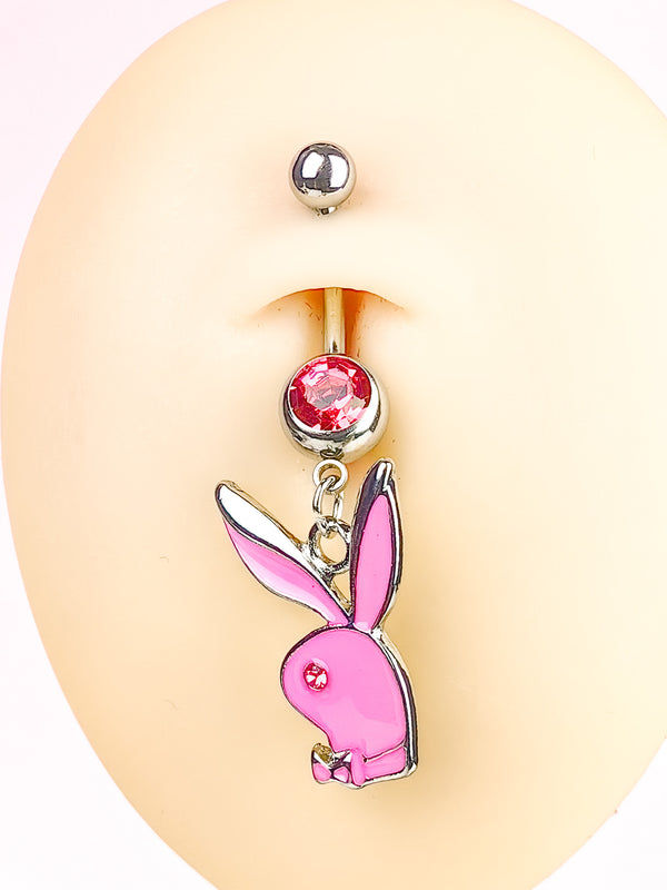 Piercing Kolczyk do Pępka z Różową Zawieszką Króliczek Playboya