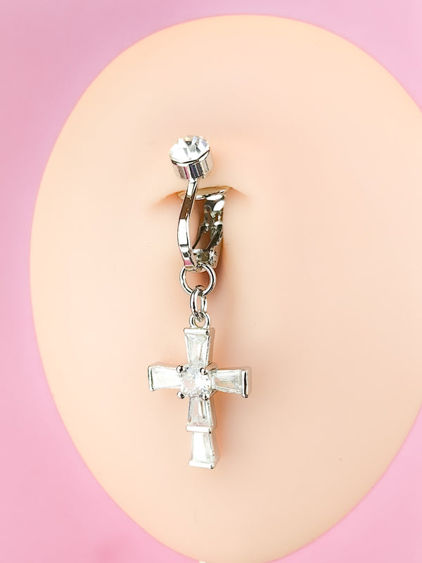 Fake Piercing Navel Ring Straight Cross