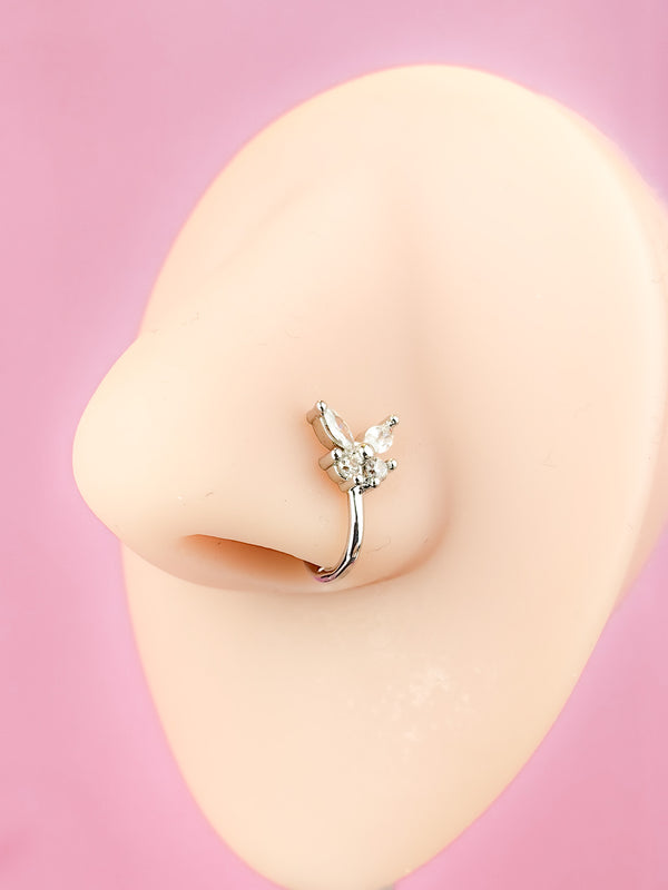 Fake Piercing Schmetterlings-Nasenring mit Zirkonen