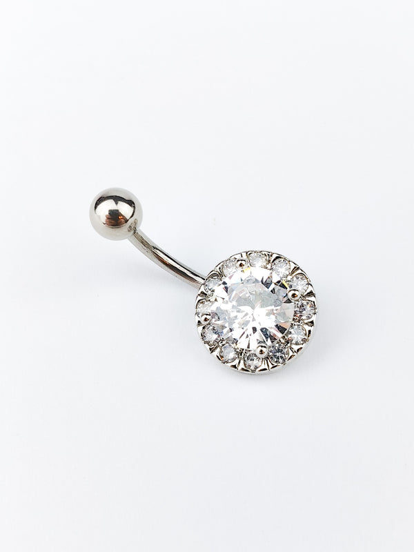Bauchnabelpiercing mit großem Zirkonia Silber