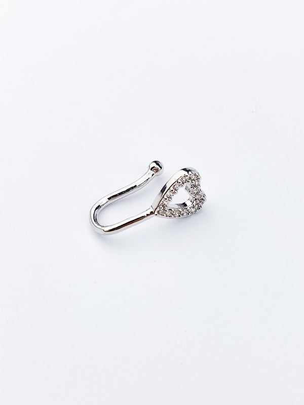 Fake Piercing Kolczyk do Nosa HEART Cyrkonie Srebrny