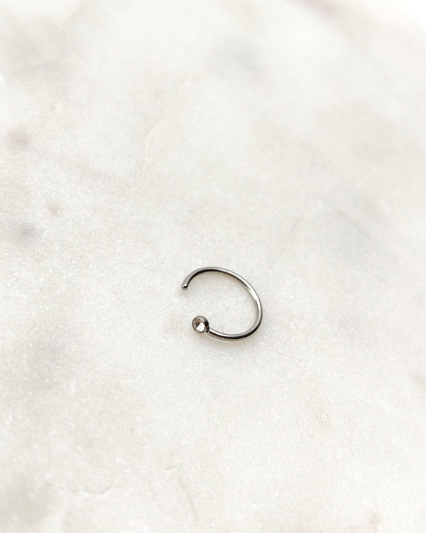 Nostril nose piercing silver hoop zirconia