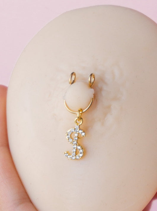 1 szt Fake Piercing do Sutków z Zawieszką w Kształcie Symbolu Dolara z Cyrkoniami (1 szt) - PinMe Piercing PinMe Piercing PinMe Piercing